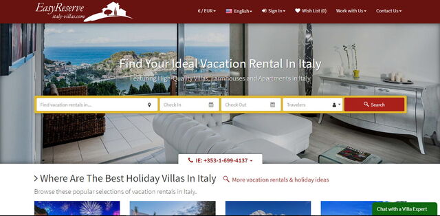 Villas en Italie, Page d'accueil