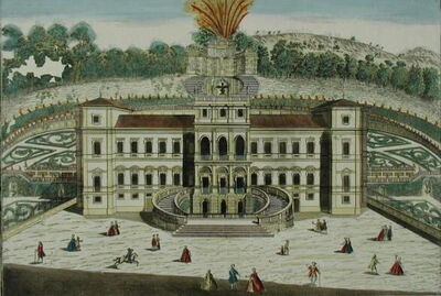 Vue sur la façade de la Villa della regina