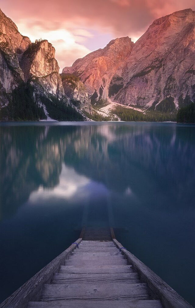 Pragser Wildsee, coucher de soleil