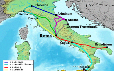 La Voie Aurélienne en jaune sur la carte