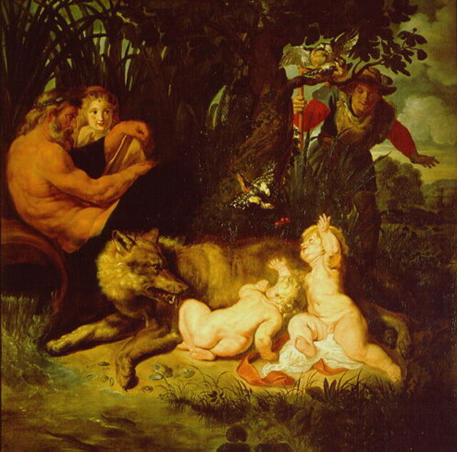 Une peinture de Romulus et Rémus