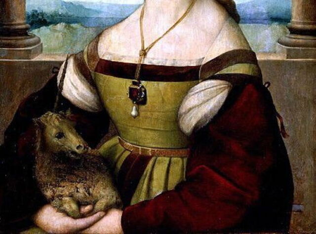 Portrait de jeune femme à la licorne, Raphaël, détail