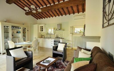 Living room, dining room and kitchen