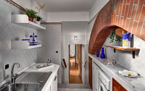 49 Little House: Comptoir, Cabinetry, Evier, Évier, Propriété, Meubles, Plante, Blanc, Bâtiment, Robinet