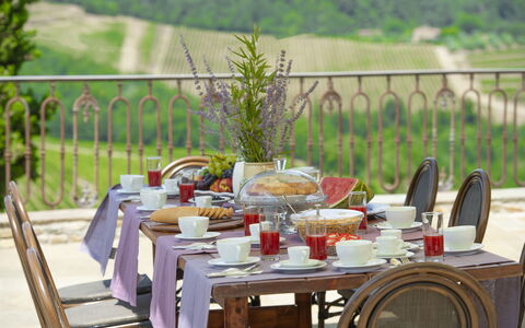 La Torre Di Panzano: Aliments, Table, Plante, Vaisselle, Meubles, Chaise, Tableau De Plein Air, Nappe De Table, Mobilier De Jardin, Assiette