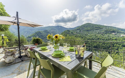Belvedere, House With Private Pool And Garden, Rec: Table, Ciel, Meubles, Nuage, Plante, Vaisselle, Pot De Fleur, Chaise, Parapluie, Tableau De Plein Air