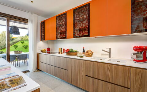 Villa Corallo - Sea Front | By Rocco Forte Villas: Cabinetry, Propriété, Comptoir, Robinet, Cuisine, Bois, Orange, Design Intérieur, Fenêtre, Mur