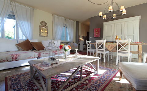 Provenzale Apartment, Garda Lake, Jacuzzi, Fitness: Table, Propriété, Meubles, Fenêtre, Décoration, Design Intérieur, Canapé, Sol, Salon, Sol