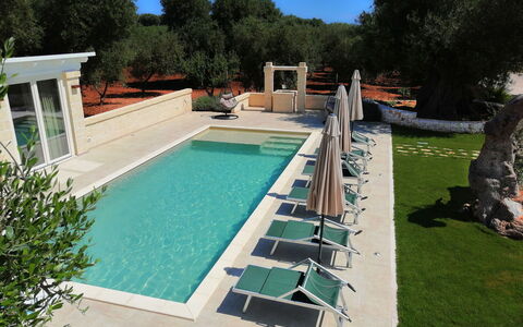 Villa Adriatica Near Ostuni Puglia: L'Eau, Propriété, Plante, Piscine, Ciel, Rectangle, Bâtiment, Ombre, Arbre, Herbe