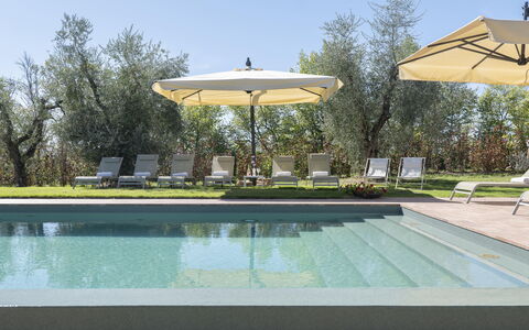Villa del Mangia - Luxury Villa with Infinity Pool: Piscine, Recours, Mobilier De Jardin, Ombre, Jardin, Balancelle, Eco Hôtel, Aménagement Paysager, Pelouse, Chaise