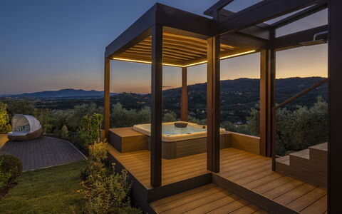 Villa Alessia Luxury: Crépuscule, Eco Hôtel, Recours, Ombre, Tache De Bois, Piscine, Structure En Plein Air, Éclairage Paysager, Pavillon