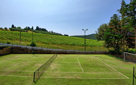 Villa Adriana: Court De Tennis, Tennis, Sport Raquette, Net, Ombre, Aménagement Paysager