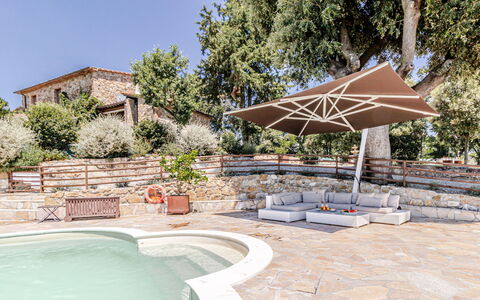 Villa Anna: Mobilier De Jardin, Parapluie, Meubles, Chaise, Piscine, Tableau De Plein Air, Ombre, Dalle, Patio, Jardin