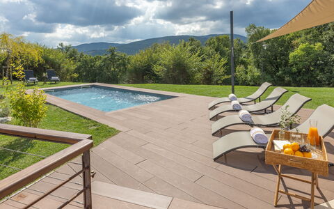 Villa Airone Tegoni, Pool, Radicondoli: Mobilier De Jardin, Piscine, Composite, Plate-Forme, Parquet, Dur, Dalle, Ombre, Jardin, Balancelle
