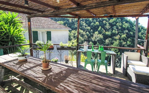 Manuela: Porche, Balcon, Ombre, Tableau De Plein Air, Mobilier De Jardin, Structure En Plein Air, Pot De Fleur, Chaise, Plante D'Appartement, Eco Hôtel