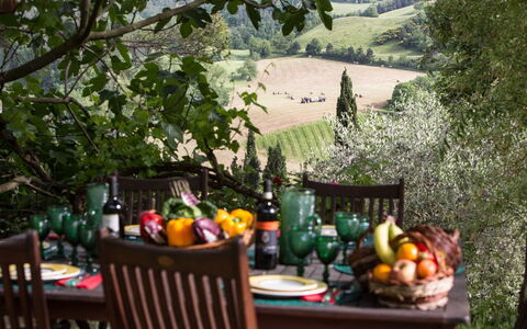 Torre Fantini: Meubles, Table, Vaisselle, Aliments, Drinkware, Chaise, Bouteille, Tableau De Plein Air, Mobilier De Jardin, Serveware