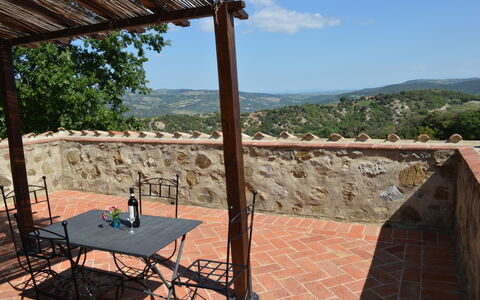 Agriturismo Bellavista, Private Pool, Val D'Orcia: Mur, Mobilier De Jardin, Tableau De Plein Air, Ombre, Dalle, Balcon, Chaise, Crête, Pot De Fleur, Clôture