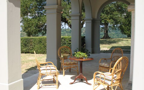 Martini: Meubles, Mobilier De Jardin, Chaise, Colonne, Ombre, Jardin, Pot De Fleur, Tableau De Plein Air, Porche