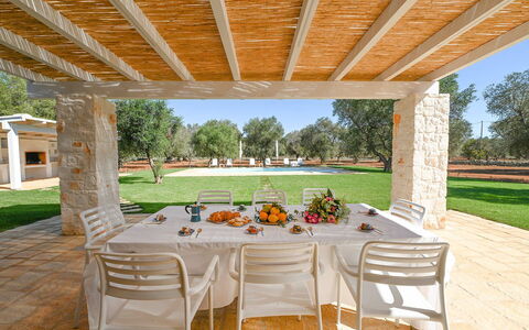 Trulli Heaven: Ombre, Jardin, Pelouse, Mobilier De Jardin, Aménagement Paysager, Biens, Arrière-Cour, Hacienda, Structure En Plein Air, Cour