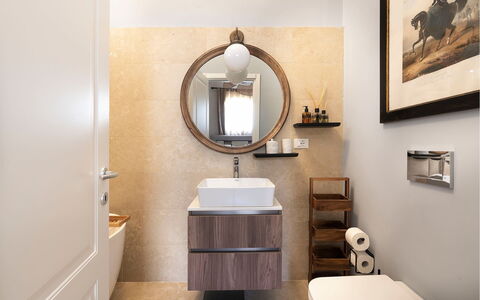 Sibilla: Design Intérieur, Miroir, Luminaire Plomberie, Lavabo, Armoire De Toilette, Salle De Bains, Sol, Évier, Sol, Domicile
