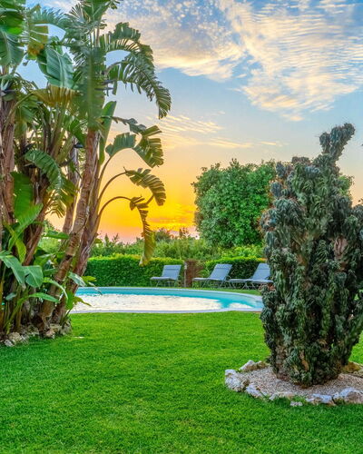 Villa Polistena: Bleu, Vert, Herbe, Arbuste, Paysage, Jardin, Piscine, Pelouse, Recours