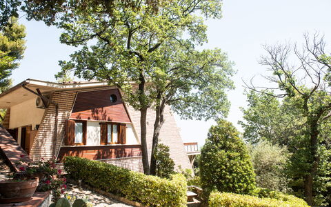 Villa Sole - Exclusive Villa al Conero con Piscina: Feuille, Arbuste, Zone Résidentielle, Domicile, Chalet, Jardin, Printemps, Biens, Aménagement Paysager, Cour