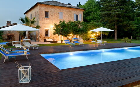Villa Rustica 8: Piscine, Bleu, Recours, Mobilier De Jardin, Meubles, Balancelle, Parapluie, Chaise, Thermes, Biens