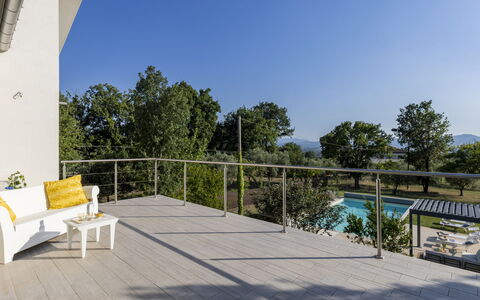 Villa Petrillo 6: Porche, Parquet, Composite, Ombre, Plate-Forme, Mobilier De Jardin, Piscine, Eco Hôtel, Jardin, Recours