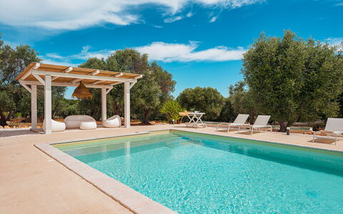 Casale di Amelì 5: Bleu, Piscine, Mobilier De Jardin, Meubles, Ombre, Recours, Loisir, Chaise, Eco Hôtel, Balancelle