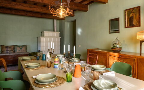 Dimora dei Sogni 7+1: Meubles, Design Intérieur, Mur, Bois, Plafond, Salle À Manger, Table, Luminaire, Sol, Table Cuisine Et Salle A Manger