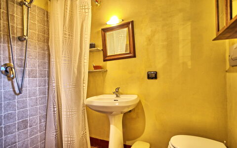 Podere Orietta: Salle De Bains, Pièce, Propriété, Jaune, Design Intérieur, Toilette, Mur, Luminaire Plomberie, Tuile, Architecture